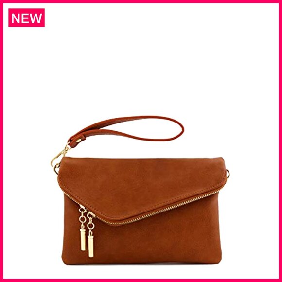 Faux Leather Clutch Crossbody Bag with Detachable Chain Strap, 9x6 Inches